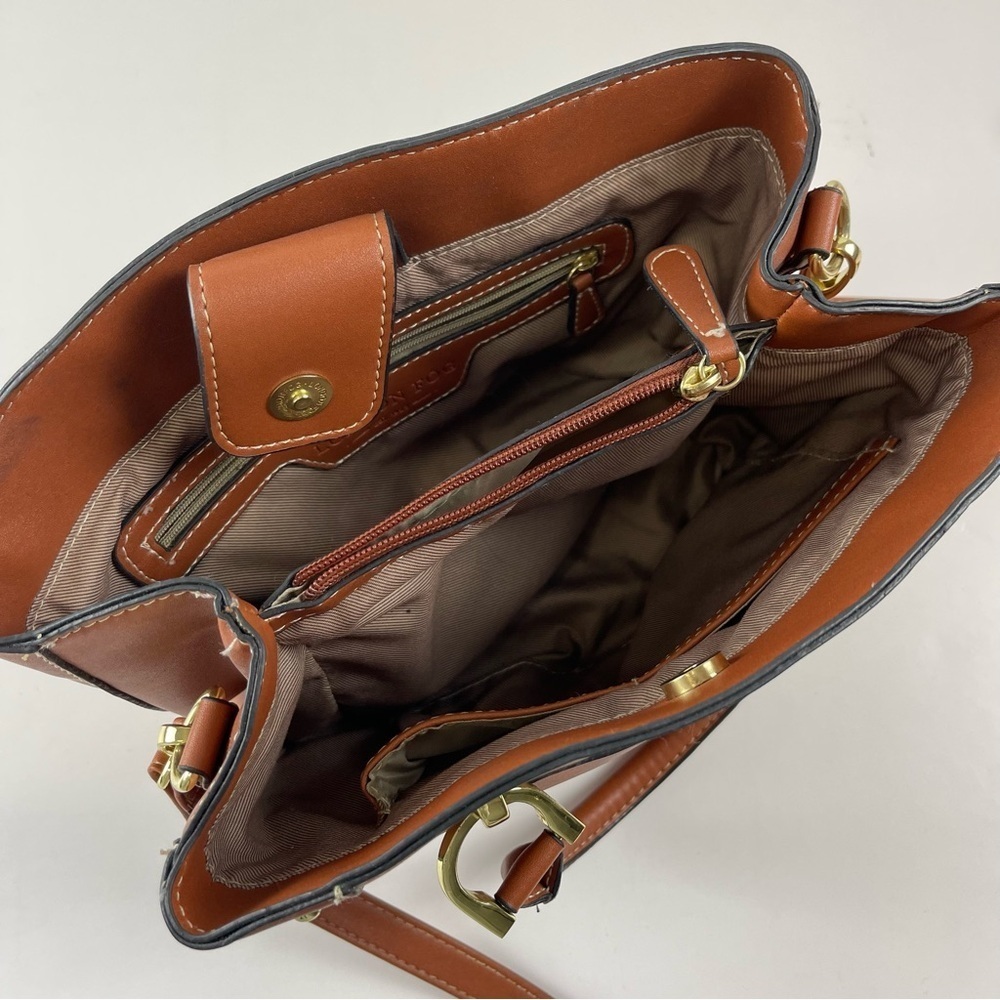 London Fog Satchel Tan Cognac Color Crossbody Multiple Pockets Sections - Picture 9 of 14